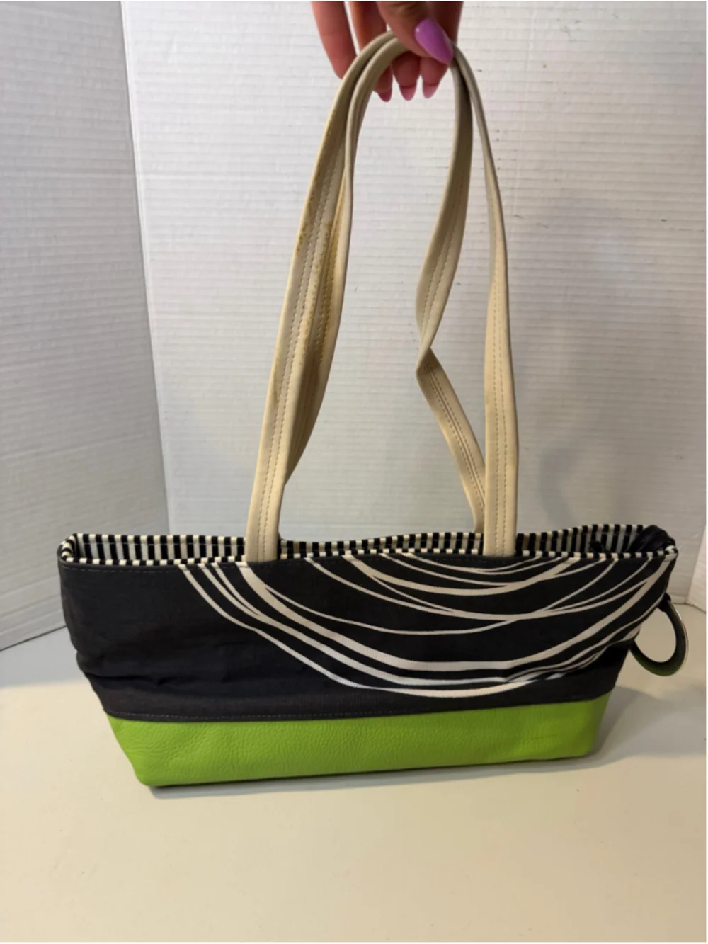 Women's Bagman & Robin Tote Bag One Size Black Green Striped Floral